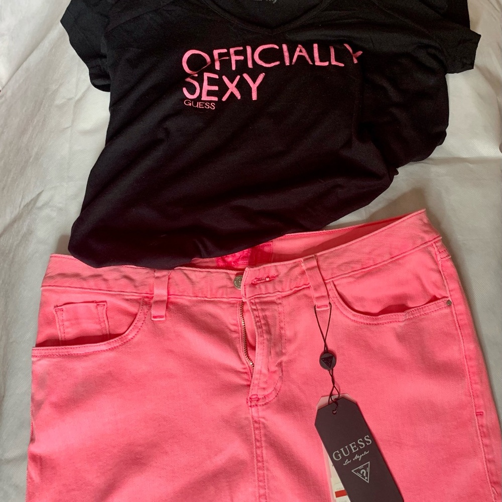 Guess jean skirt outfit